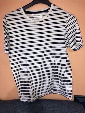 Zara White Tee with Navy Stripes